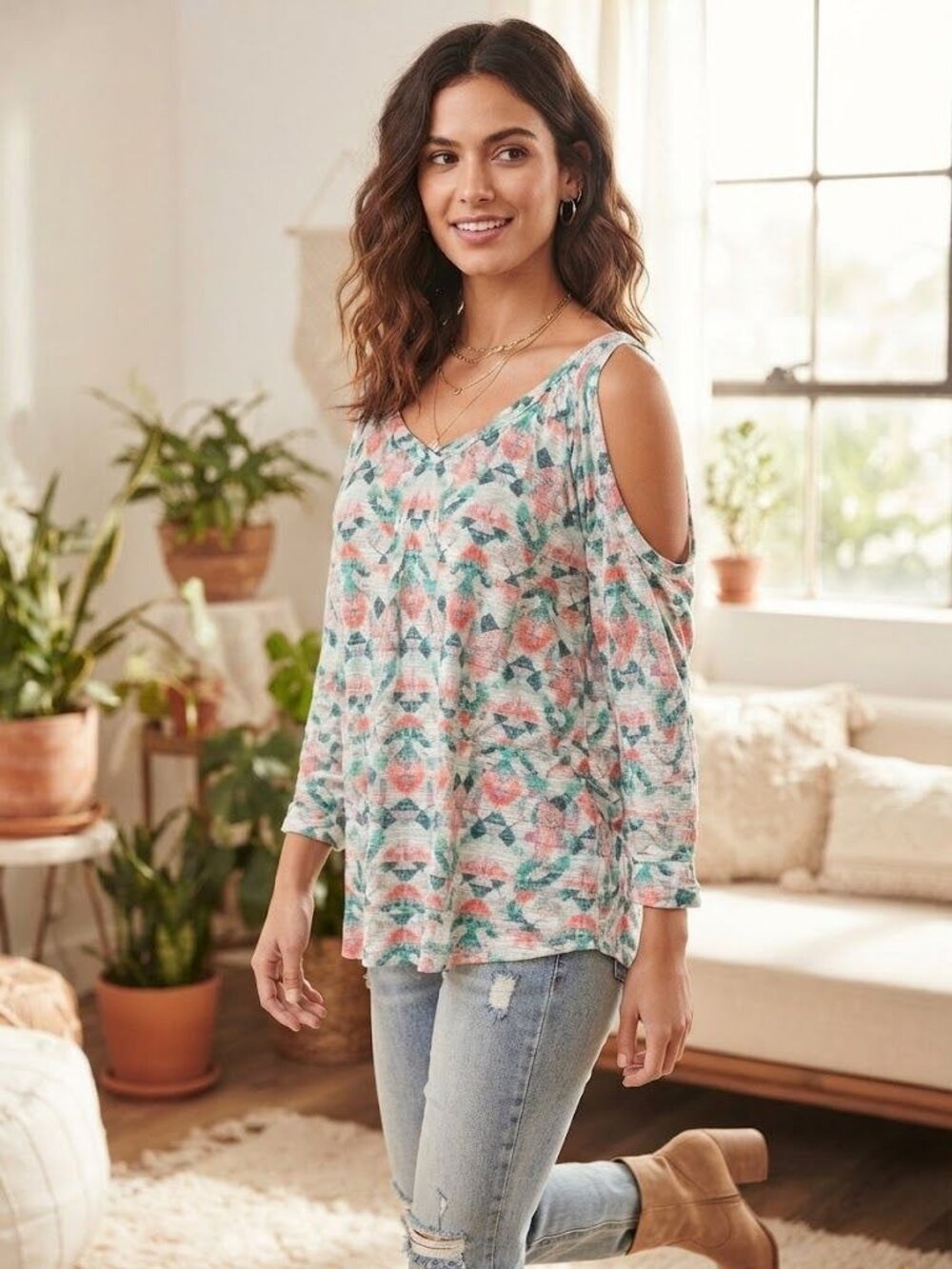 Chip & Pepper California Womens Floral Print Lightweight Top L Multicolor